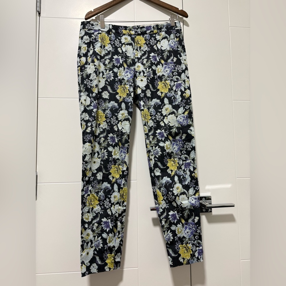 H&M Floral Print Trousers - Black, Yellow, White